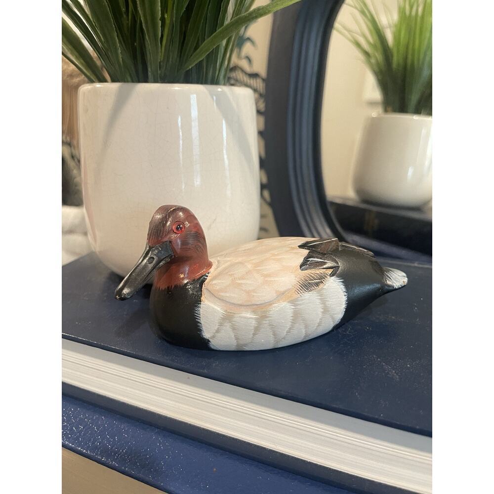 Vintage Duck Decoy Wood Carved Duck Figurine Redhead Hand Painted Shelf Decor